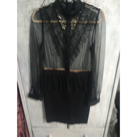 Bebe Sheer Turtleneck Dress Sz 10 Vintage Wednesday Goth Y2K Grunge Black - Picture 1 of 9